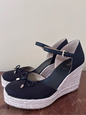 Michael Kors| ‘Nori’ Black Canvas 4.5” Espadrille Wedge w/Ankle Strap Sz 9.5